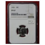 1951 Roosevelt Silver Dime NGC PF67