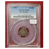 1853 Seated Liberty Silver Dime PCGS XF40 no arrow