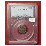 1868 Seated Liberty Silver Dime PCGS VF25