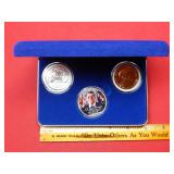 Ronald Reagan Colorized Silver Eagle & 2 Medals