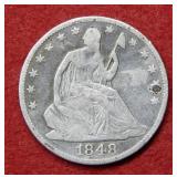 1848 O Seated Liberty Silver Half Dollar with Ding