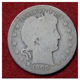1905 O Barber Silver Quarter