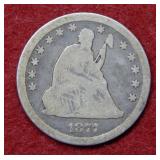 1877 CC Seated Liberty Silver Quarter