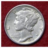 1935 D Mercury Silver Dime - Full Split Bands