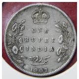 1907 India Silver Rupee