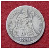 1891 O Seated Liberty Silver Dime