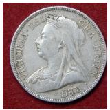 1893 Great Britain Half Silver Crown Coin