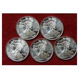(5) 1/10oz .999 Silver Bullion Rounds - Liberty