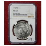 1923 D Peace Silver Dollar NGC MS61