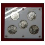 (5) San Francisco Mint Morgan Silver Dollars BU