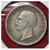 1927 Italy Silver 5 Lira Coin