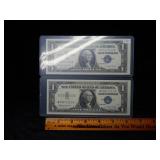 (2) 1957 B Sequential Silver Certificates - Crisp