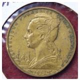 1952 French Somalia 20 Francs Coin