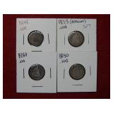 1848-1853-1889-1890 Seated Liberty Silver Dimes
