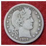 1914 S Barber Silver Quarter