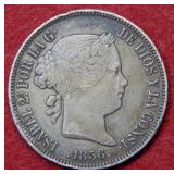 1856 Spain 20 Reales Coin