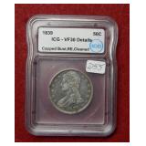 1839 Bust Silver Half Dollar ICG VF30 Details