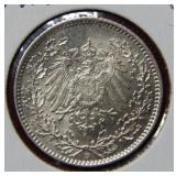 1918 D Germany 1/2 Mark