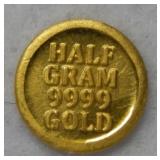 .9999 1/2 gram Gold Bullion Miniature Round