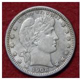 1908 O Barber Silver Quarter