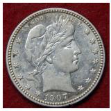 1907 D Barber Silver Quarter