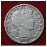 1915 D Barber Silver Half Dollar