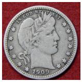 1909 Barber Silver Quarter