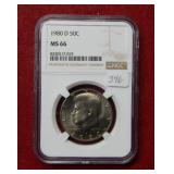 1980 D Kennedy Half NGC MS66