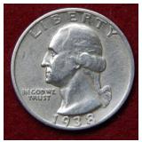 1938 S Washington Silver Quarter