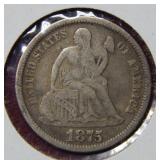 1875 Seated Liberty Silver Dime