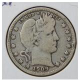 1909 O Barber Silver Quarter