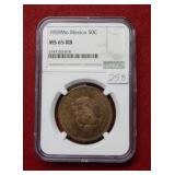 1959Mo Mexico 50 Cent Coin NGC MS65 RB
