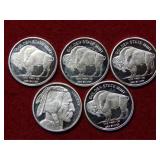 (5) 1/10oz .999 Fine Silver Bullion - Buffalo