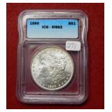 1890 Morgan Silver Dollar ICG MS63
