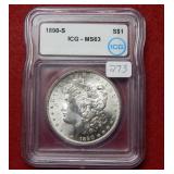 1890 S Morgan Silver Dollar ICG MS63