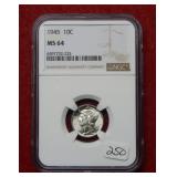 1945 Mercury Silver Dime NGC MS64