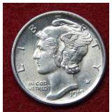1919 Mercury Silver Dime - full split bands