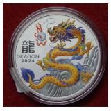2024 Australia Silver Yellow Dragon 1oz .999 Bulli