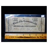 1862 $1.50 VA Bank of the Commonwealth Note