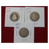 1858-1875-1877 Seated Liberty Silver Quarters