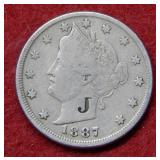 1887 Liberty Head Nickel "J" initial