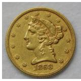 1868 US $5 Gold Coin