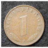 1937 E Germany 1 Pfenning Coin
