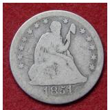 1851 O Seated Liberty Silver Quarter