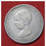 1891 Spain 5 Pesetas Silver Crown