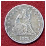 1876 Seated Liberty Silver Quarter