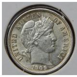 1909 D Barber Silver Dime