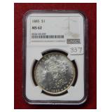 1885 Morgan Silver Dollar NGC MS62