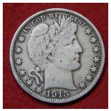 1915 D Barber Silver Half Dollar Coin