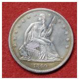 1840 Seated Liberty Silver Half - cleaned